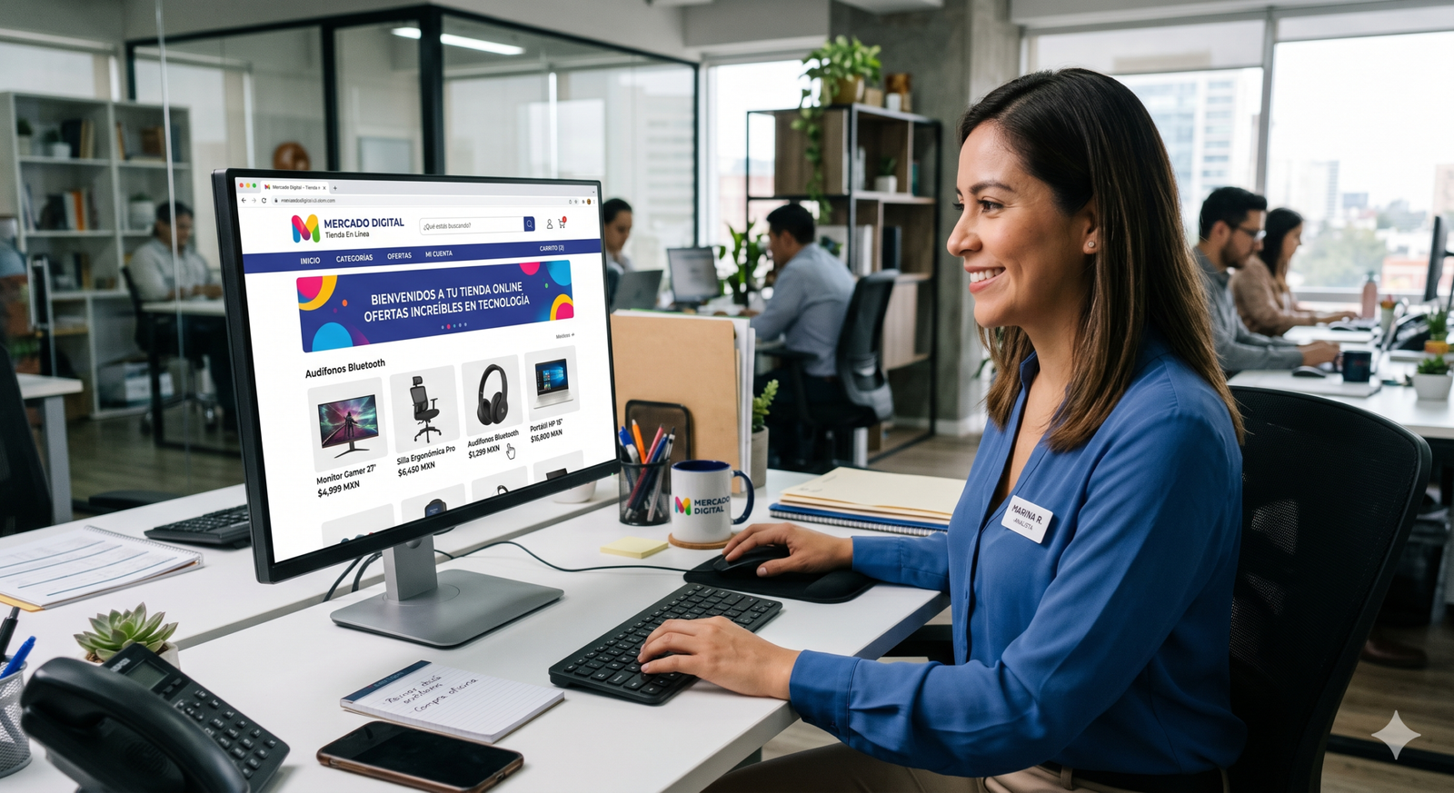 personal administrativo usando una pagina web con tienda en linea integrada